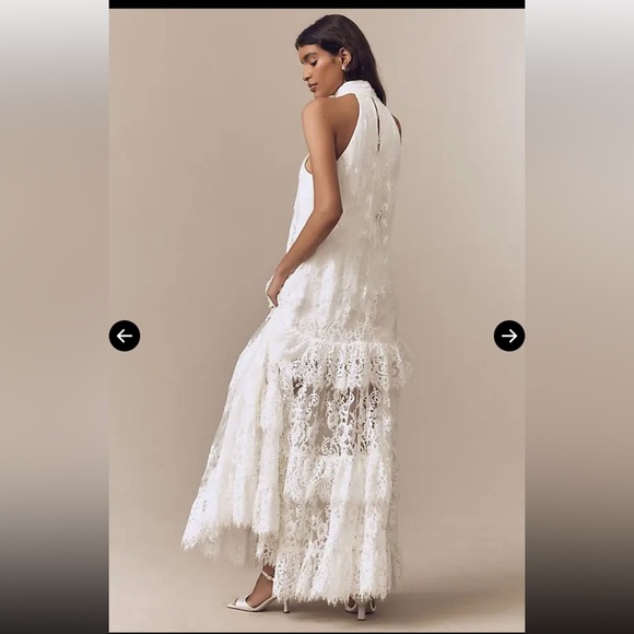 BHLDN White Lace Halter Ruffle Peekaboo Maxi Dress - Picture 2 of 12